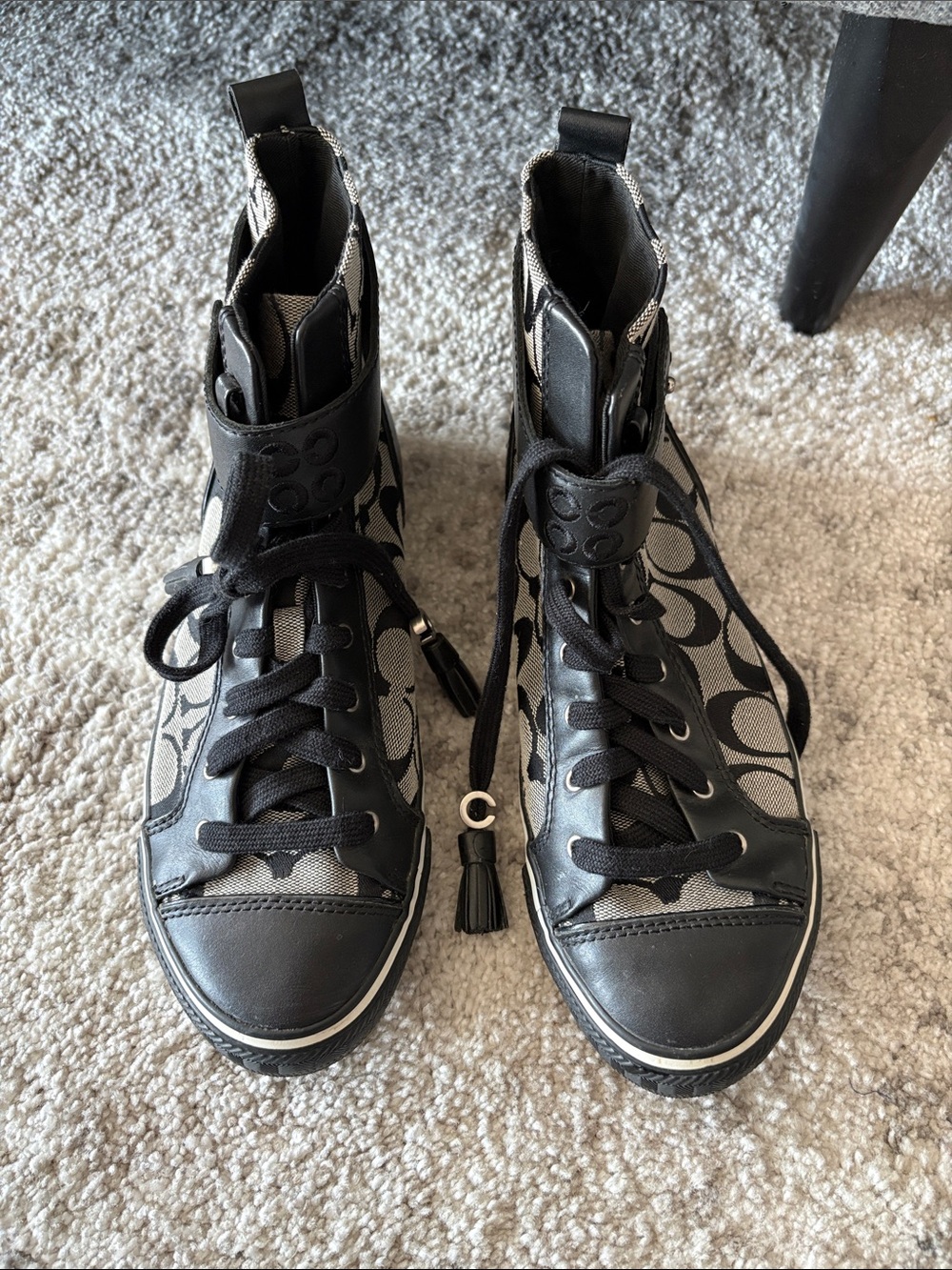 Coach Foster High Top Sneakers Black Leather Logo Casual Shoes Size 8 - Picture 2 of 8